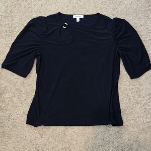 Nine West Women's Navy Blouse with Keyhole Detail